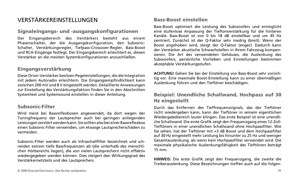 Verstärkereinstellungen | Orion Car Audio XTR Power Amplifier XTR5001 User Manual | Page 57 / 102