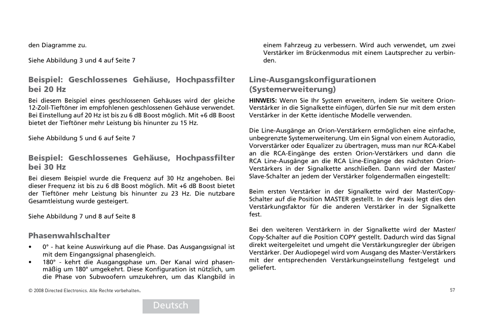 Deutsch | Orion Car Audio XTR Power Amplifier XTR5001 User Manual | Page 58 / 102