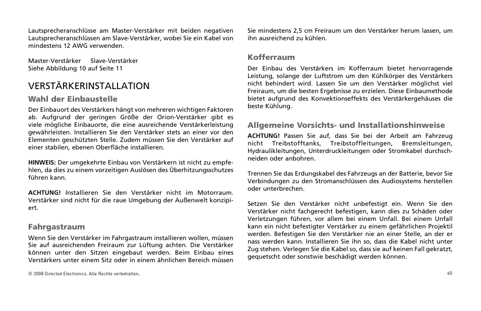Verstärkerinstallation | Orion Car Audio XTR Power Amplifier XTR5001 User Manual | Page 61 / 102