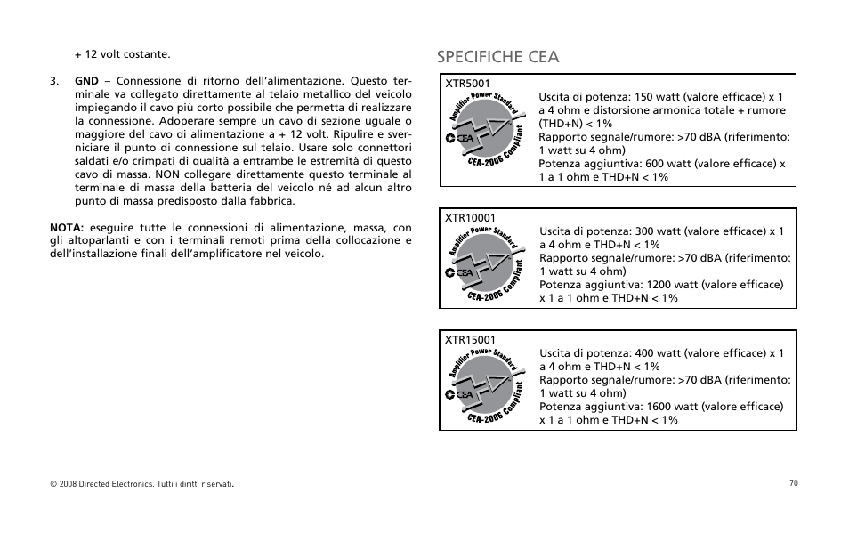 Specifiche cea | Orion Car Audio XTR Power Amplifier XTR5001 User Manual | Page 71 / 102