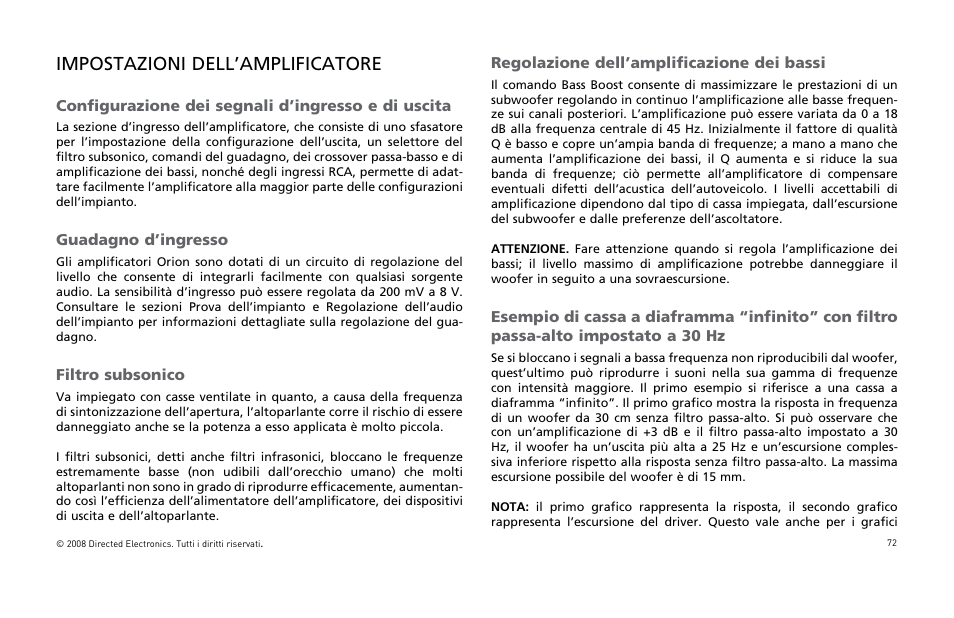 Impostazioni dell’amplificatore | Orion Car Audio XTR Power Amplifier XTR5001 User Manual | Page 73 / 102