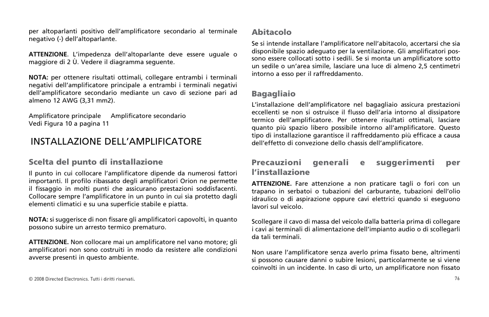 Installazione dell’amplificatore | Orion Car Audio XTR Power Amplifier XTR5001 User Manual | Page 77 / 102