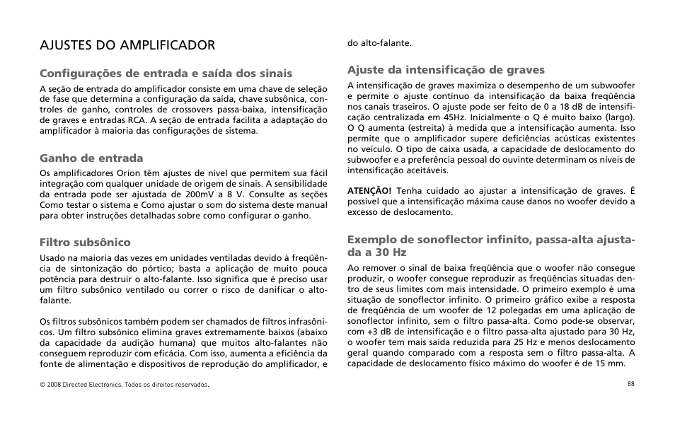Ajustes do amplificador | Orion Car Audio XTR Power Amplifier XTR5001 User Manual | Page 89 / 102