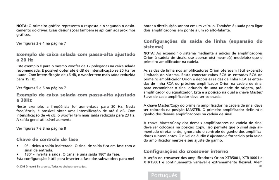 Português | Orion Car Audio XTR Power Amplifier XTR5001 User Manual | Page 90 / 102