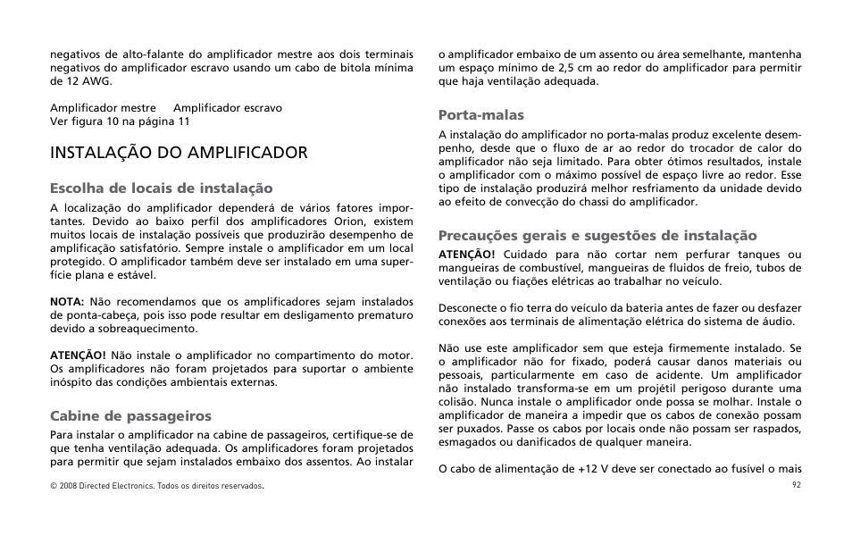 Instalação do amplificador | Orion Car Audio XTR Power Amplifier XTR5001 User Manual | Page 93 / 102