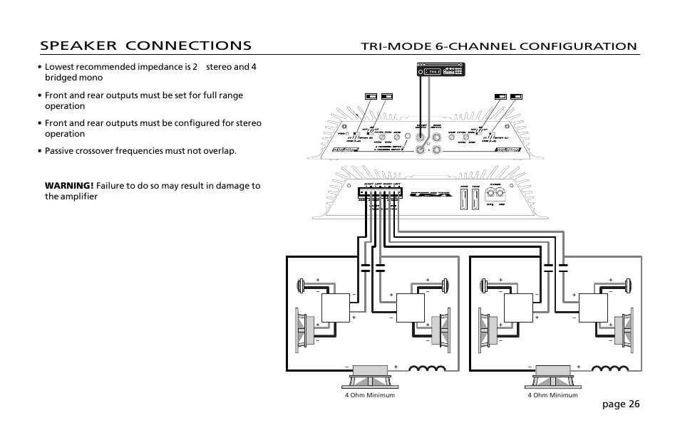 Speaker connections, Tri-mode 6-channel configuration, Page 26 | Orion Car Audio 200 User Manual | Page 28 / 44