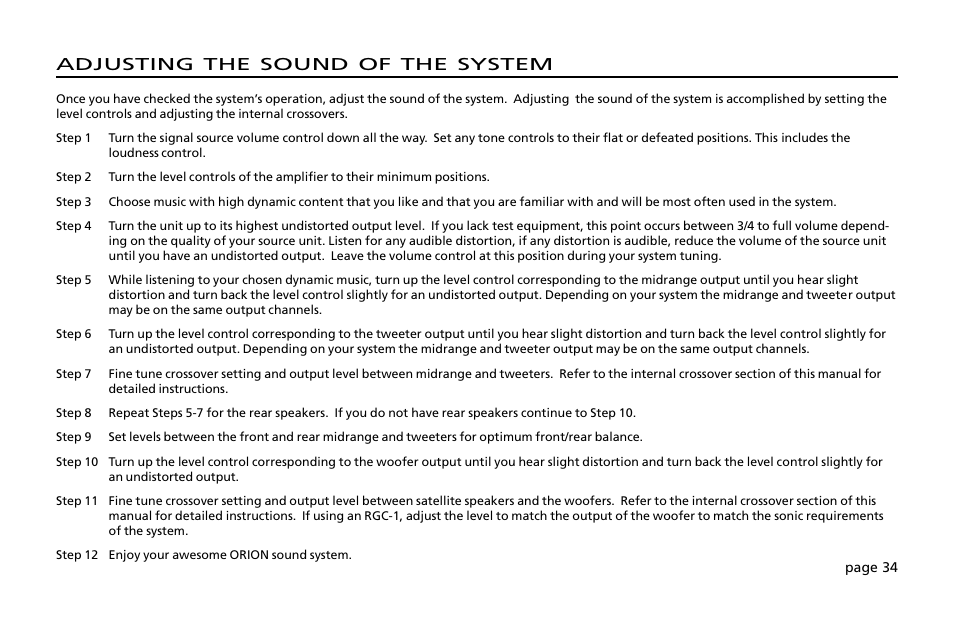 Adjusting the sound of the system | Orion Car Audio 200 User Manual | Page 36 / 44