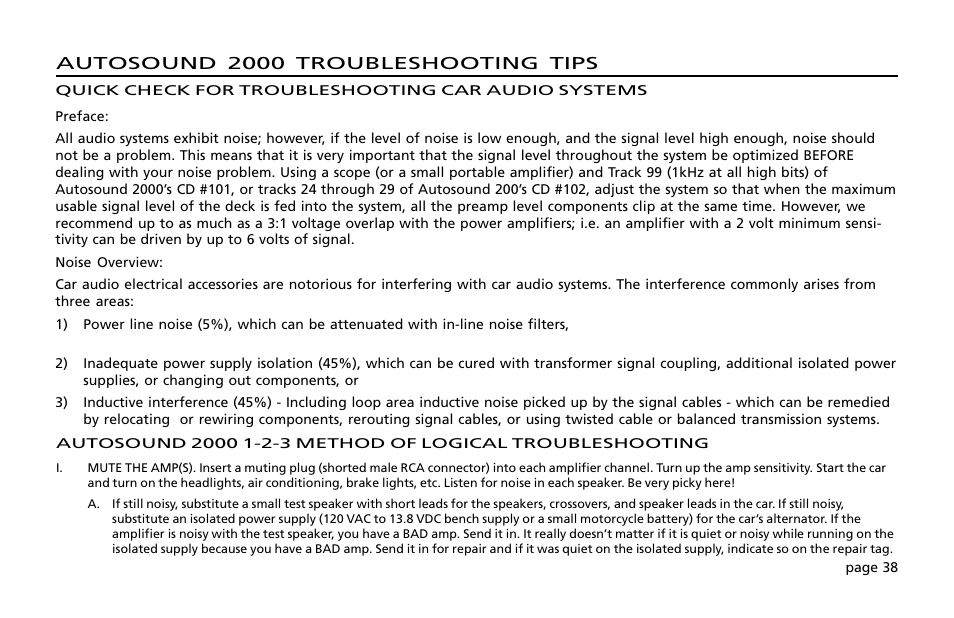 Autosound 2000 troubleshooting tips | Orion Car Audio 200 User Manual | Page 40 / 44