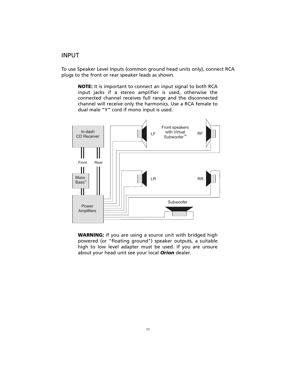 Input | Orion Car Audio ORION MaxxBass User Manual | Page 12 / 17