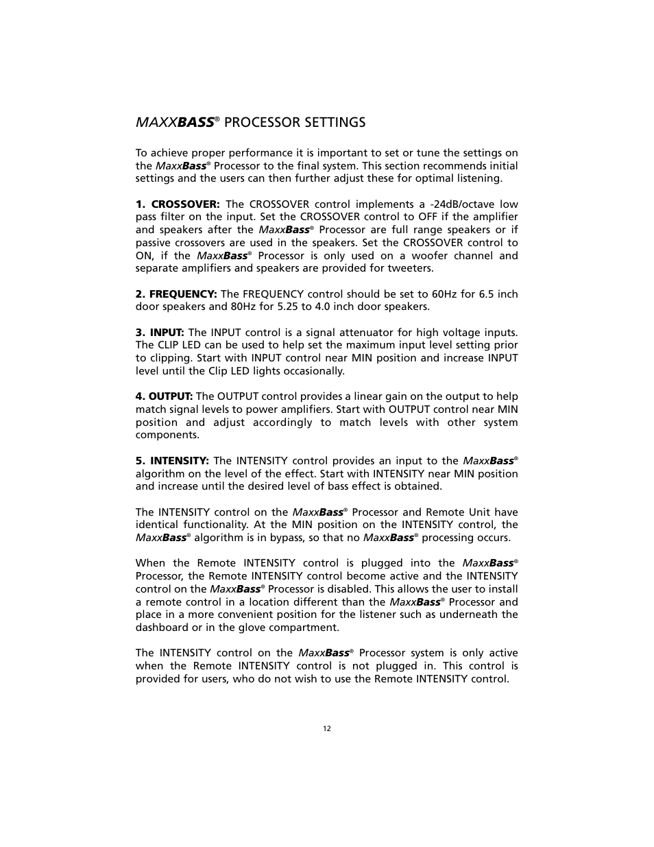 Maxx bass, Processor settings | Orion Car Audio ORION MaxxBass User Manual | Page 13 / 17