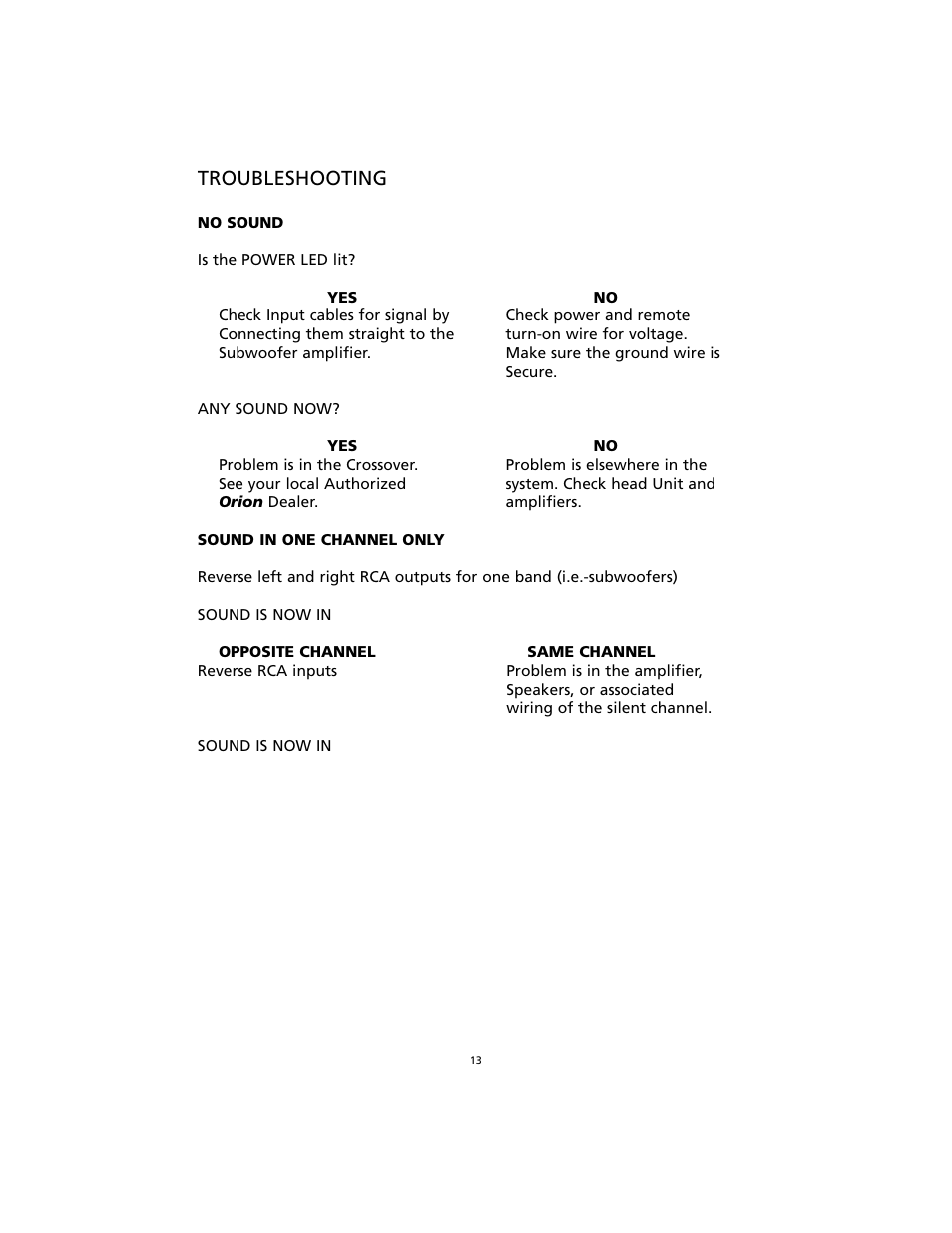 Troubleshooting | Orion Car Audio ORION MaxxBass User Manual | Page 14 / 17