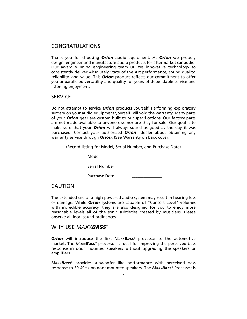 Service, Caution, Why use maxx bass | Orion Car Audio ORION MaxxBass User Manual | Page 3 / 17