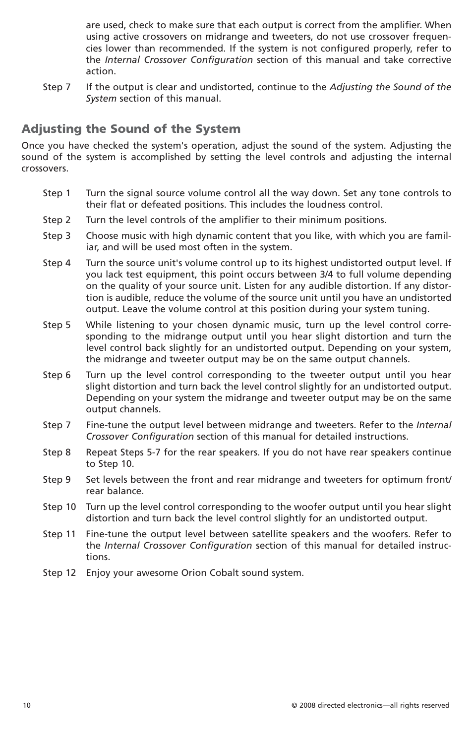 Adjusting the sound of the system | Orion Car Audio CO6002 User Manual | Page 11 / 66