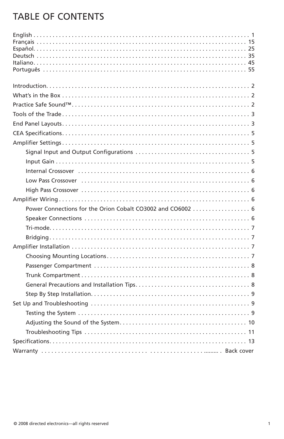 Orion Car Audio CO6002 User Manual | Page 2 / 66