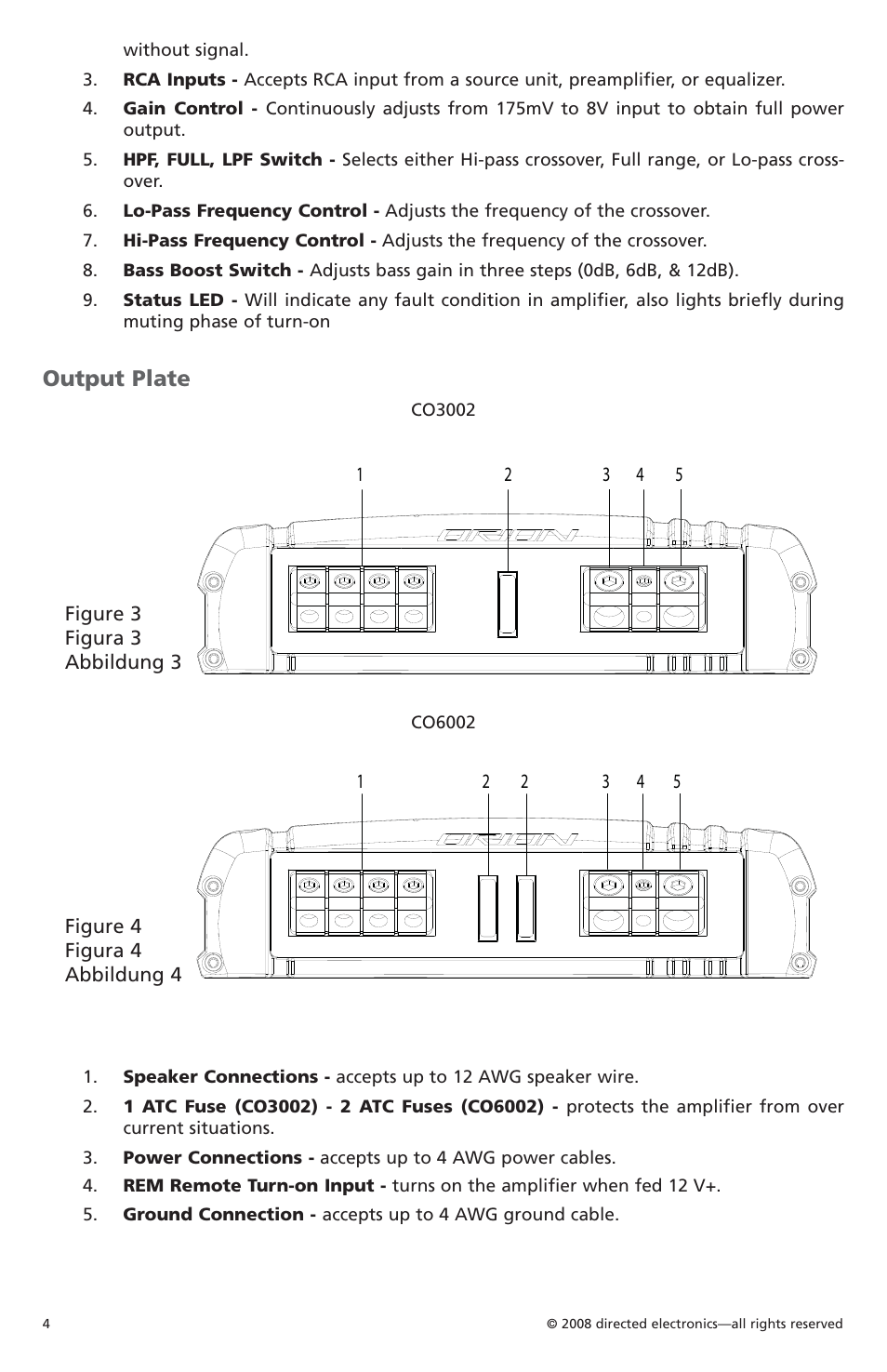 Output plate | Orion Car Audio CO6002 User Manual | Page 5 / 66