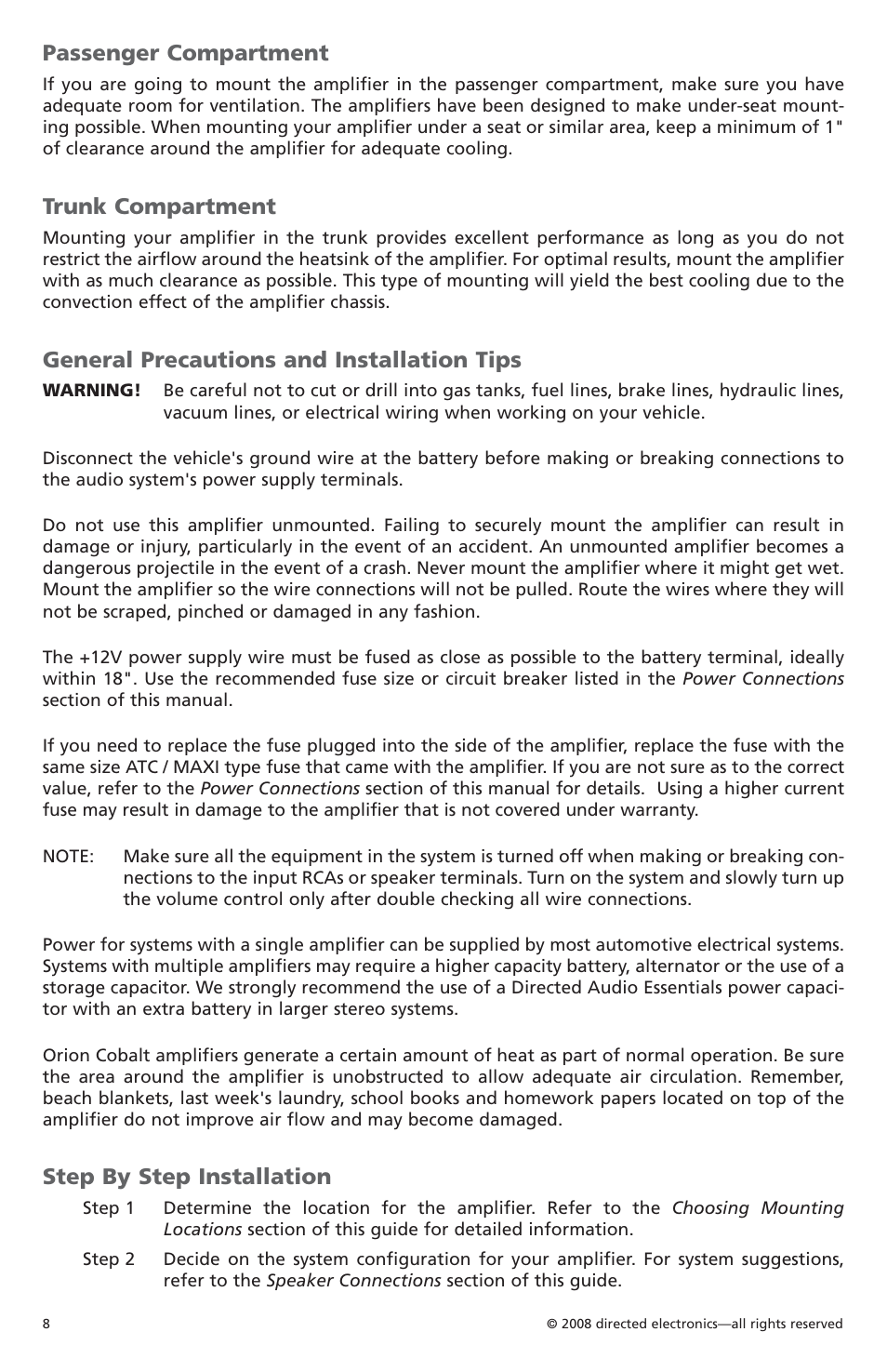 Passenger compartment, Trunk compartment, General precautions and installation tips | Step by step installation | Orion Car Audio CO6002 User Manual | Page 9 / 66