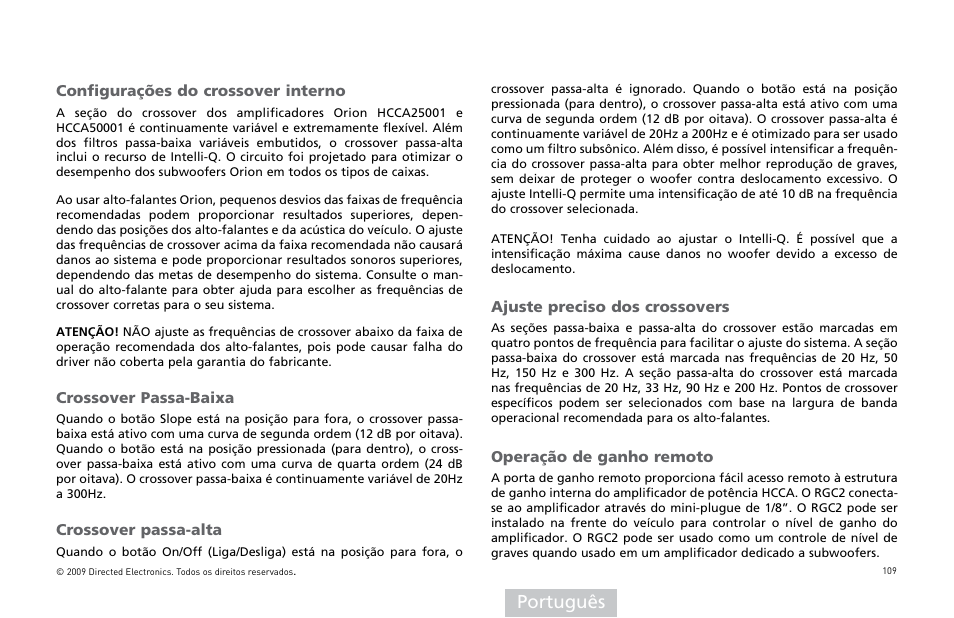 Português | Orion Car Audio HCCA25001 User Manual | Page 110 / 126