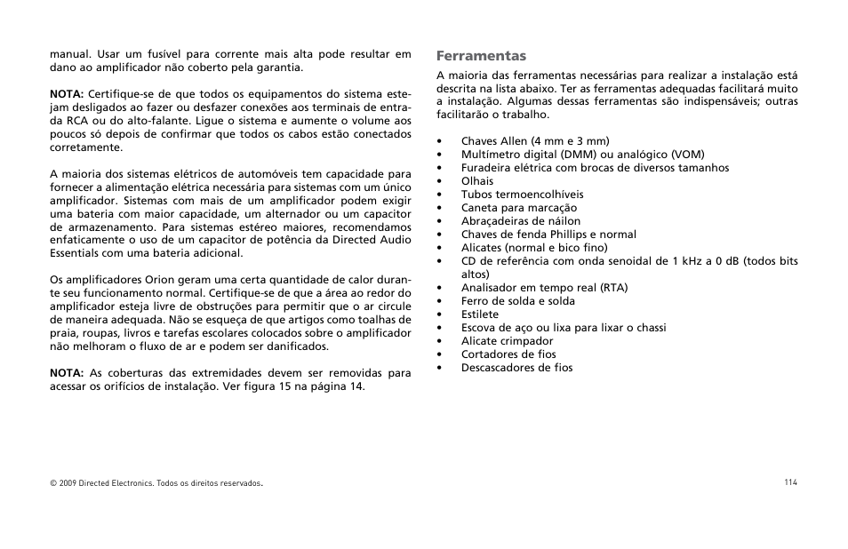 Ferramentas | Orion Car Audio HCCA25001 User Manual | Page 115 / 126