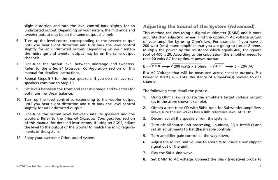 Adjusting the sound of the system (advanced) | Orion Car Audio HCCA25001 User Manual | Page 18 / 126