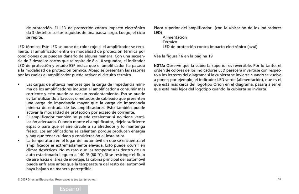 Español | Orion Car Audio HCCA25001 User Manual | Page 60 / 126
