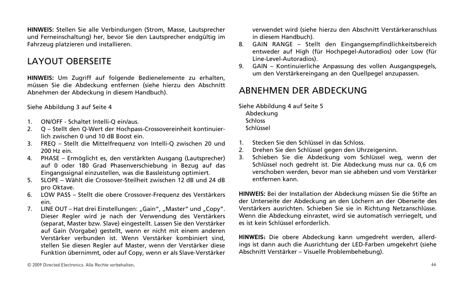 Layout oberseite, Abnehmen der abdeckung | Orion Car Audio HCCA25001 User Manual | Page 67 / 126