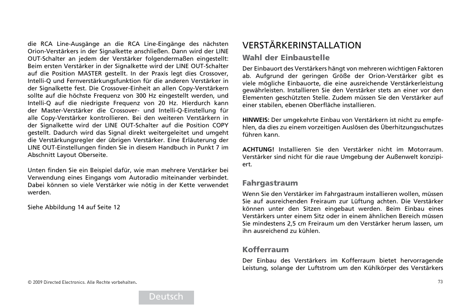 Deutsch, Verstärkerinstallation | Orion Car Audio HCCA25001 User Manual | Page 74 / 126