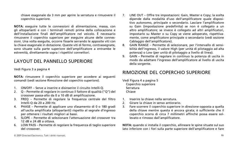 Layout del pannello superiore, Rimozione del coperchio superiore | Orion Car Audio HCCA25001 User Manual | Page 87 / 126