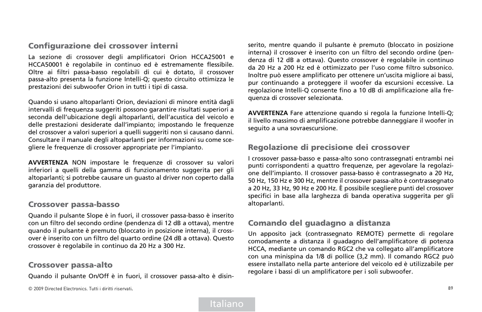 Italiano | Orion Car Audio HCCA25001 User Manual | Page 90 / 126