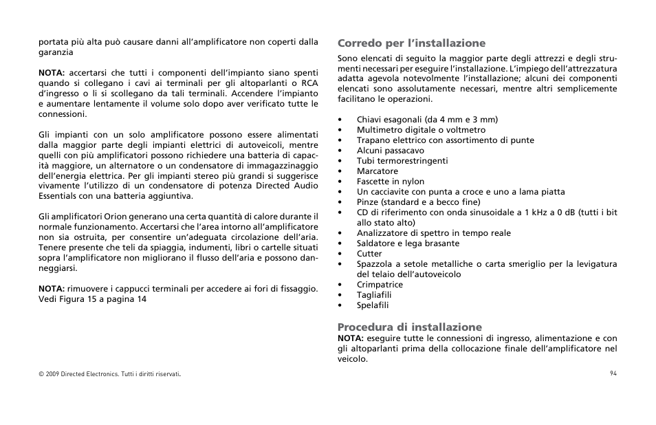 Corredo per l’installazione, Procedura di installazione | Orion Car Audio HCCA25001 User Manual | Page 95 / 126