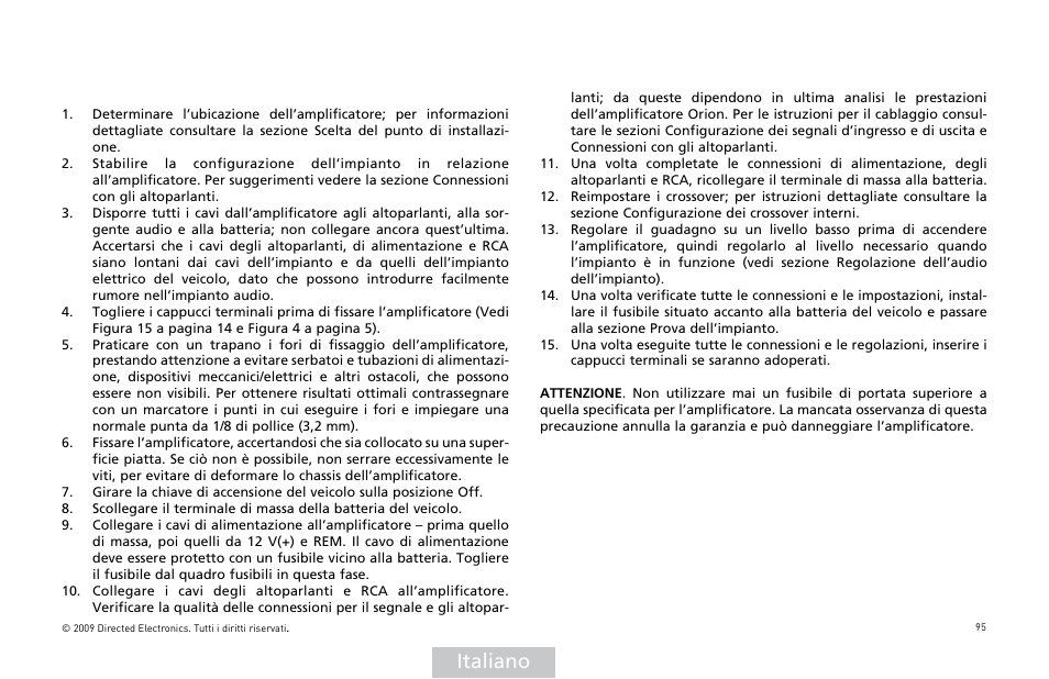 Italiano | Orion Car Audio HCCA25001 User Manual | Page 96 / 126
