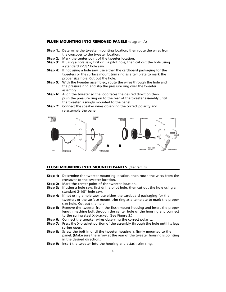 Flush mounting into removed panels, Flush mounting into mounted panels | Orion Car Audio P5.2 User Manual | Page 6 / 8