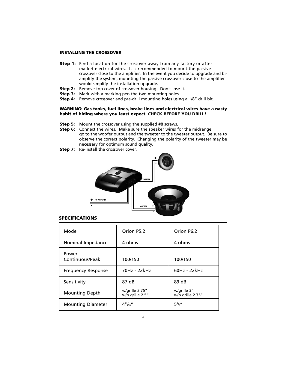 Mounting diameter 4, Specifications | Orion Car Audio P5.2 User Manual | Page 7 / 8