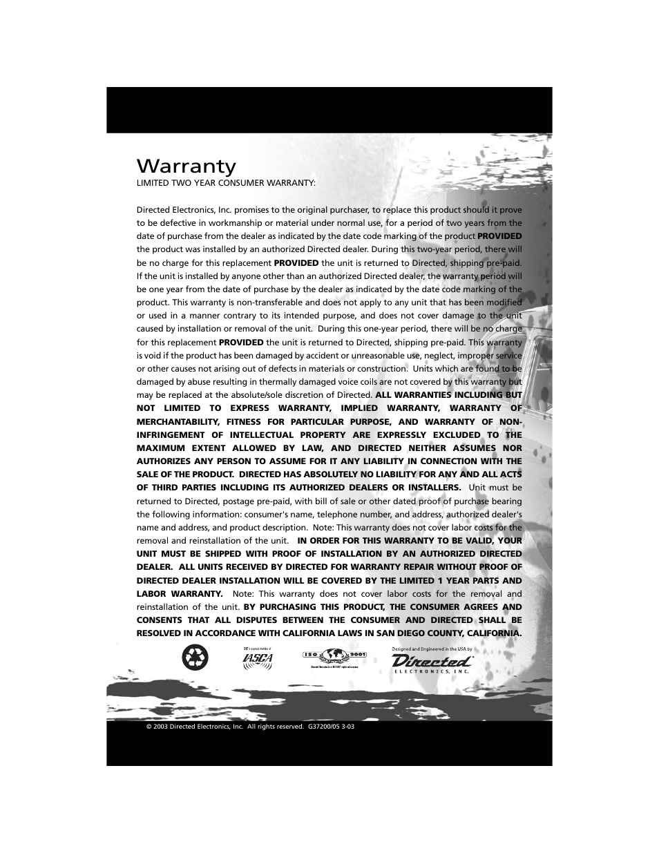 Warranty | Orion Car Audio P5.2 User Manual | Page 8 / 8