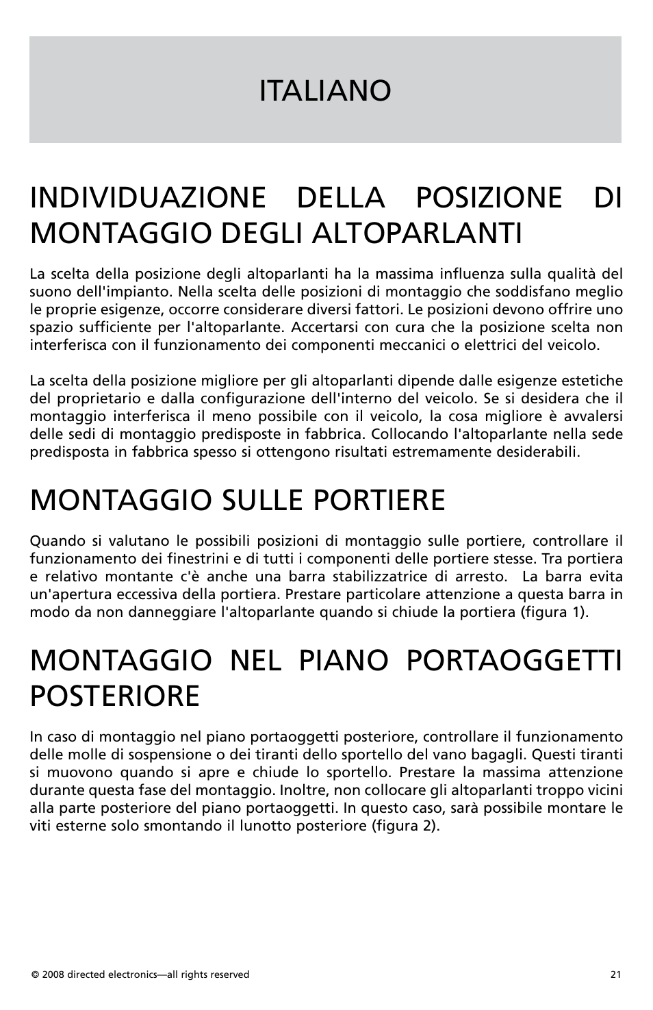 Montaggio sulle portiere, Montaggio nel piano portaoggetti posteriore | Orion Car Audio CO690 User Manual | Page 22 / 26
