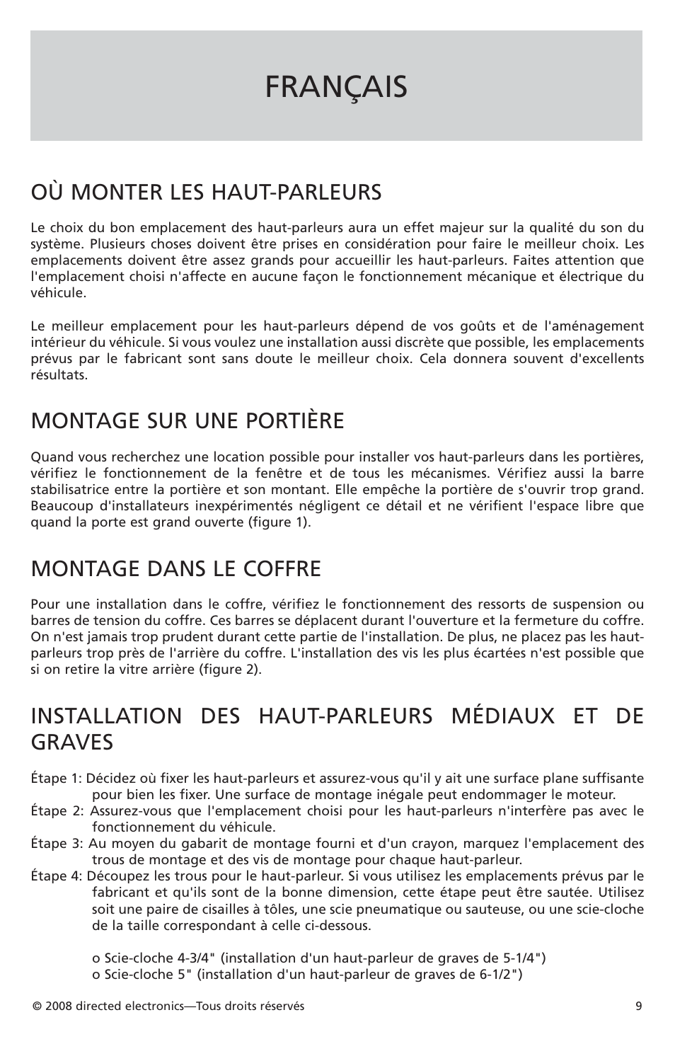 Français, Où monter les haut-parleurs, Montage sur une portière | Montage dans le coffre | Orion Car Audio XTR52 User Manual | Page 10 / 29
