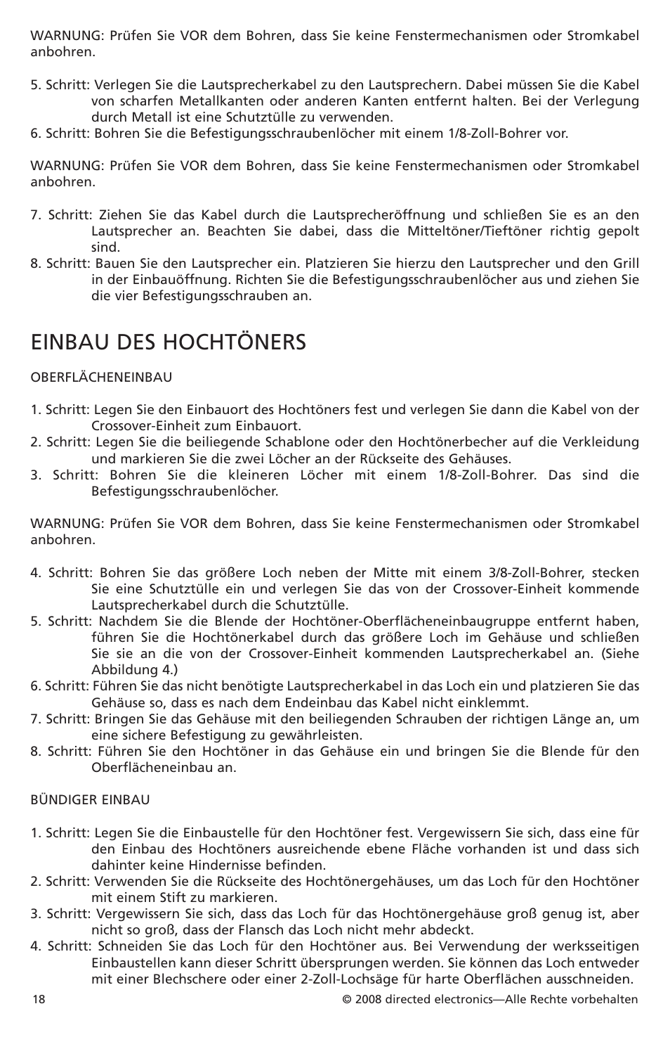 Einbau des hochtöners | Orion Car Audio XTR52 User Manual | Page 18 / 29