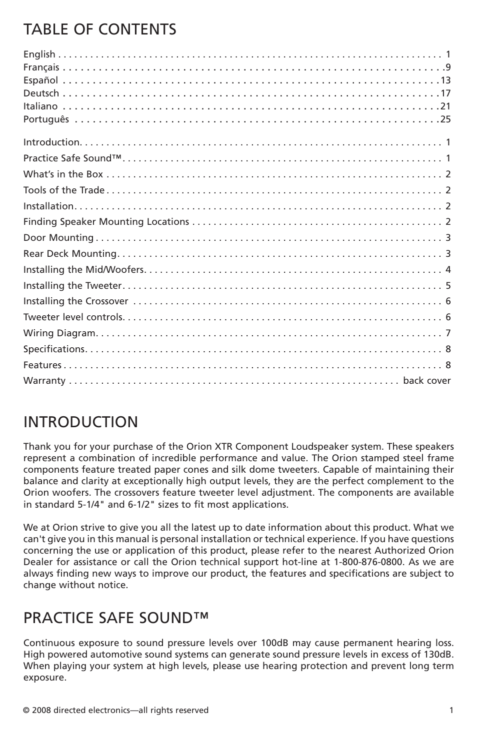 Orion Car Audio XTR52 User Manual | Page 2 / 29