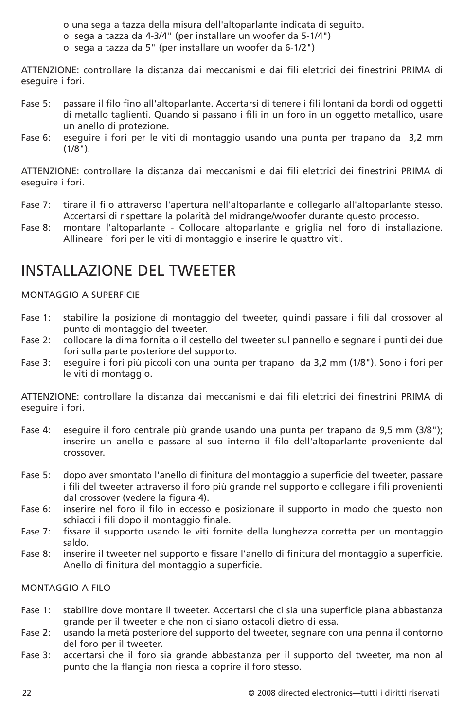 Installazione del tweeter | Orion Car Audio XTR52 User Manual | Page 22 / 29