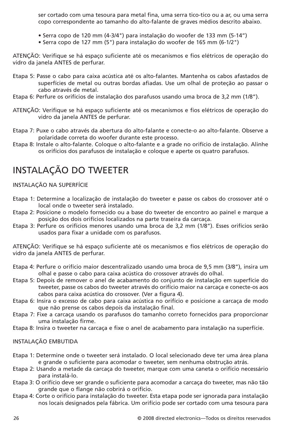 Instalação do tweeter | Orion Car Audio XTR52 User Manual | Page 26 / 29