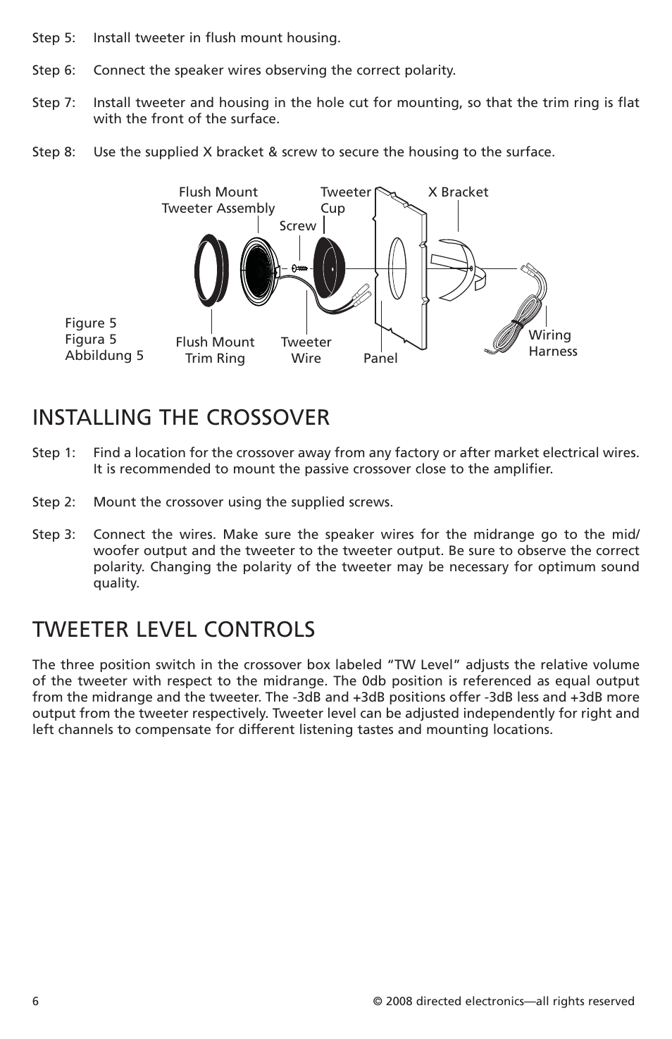 Installing the crossover, Tweeter level controls | Orion Car Audio XTR52 User Manual | Page 7 / 29