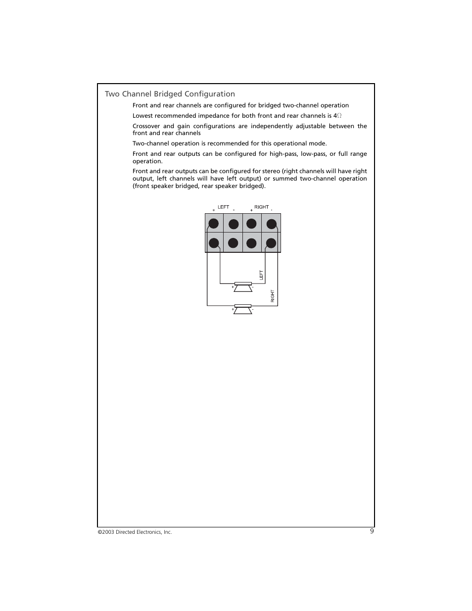 Two channel bridged configuration | Orion Car Audio 4004 User Manual | Page 10 / 18