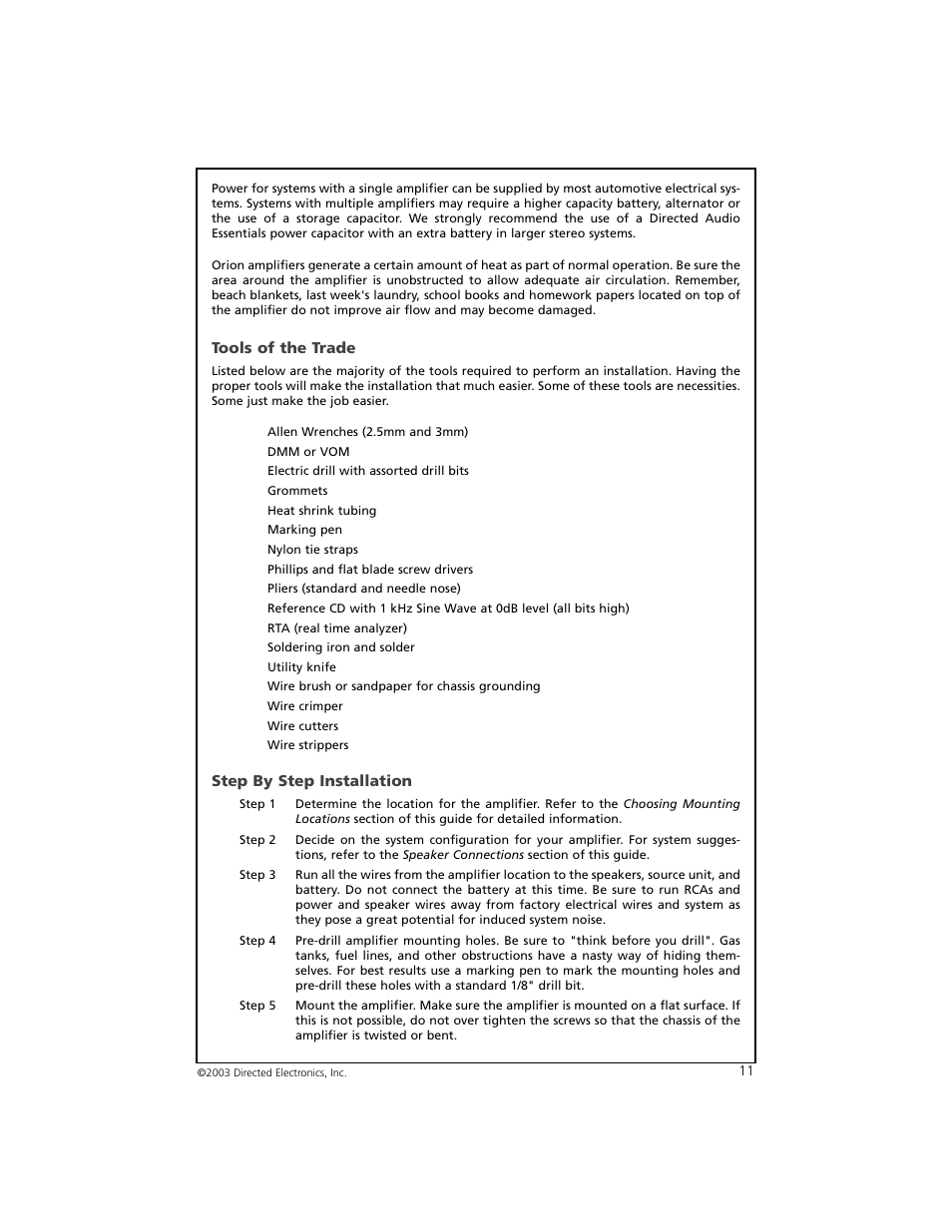 Tools of the trade, Step by step installation | Orion Car Audio 4004 User Manual | Page 12 / 18