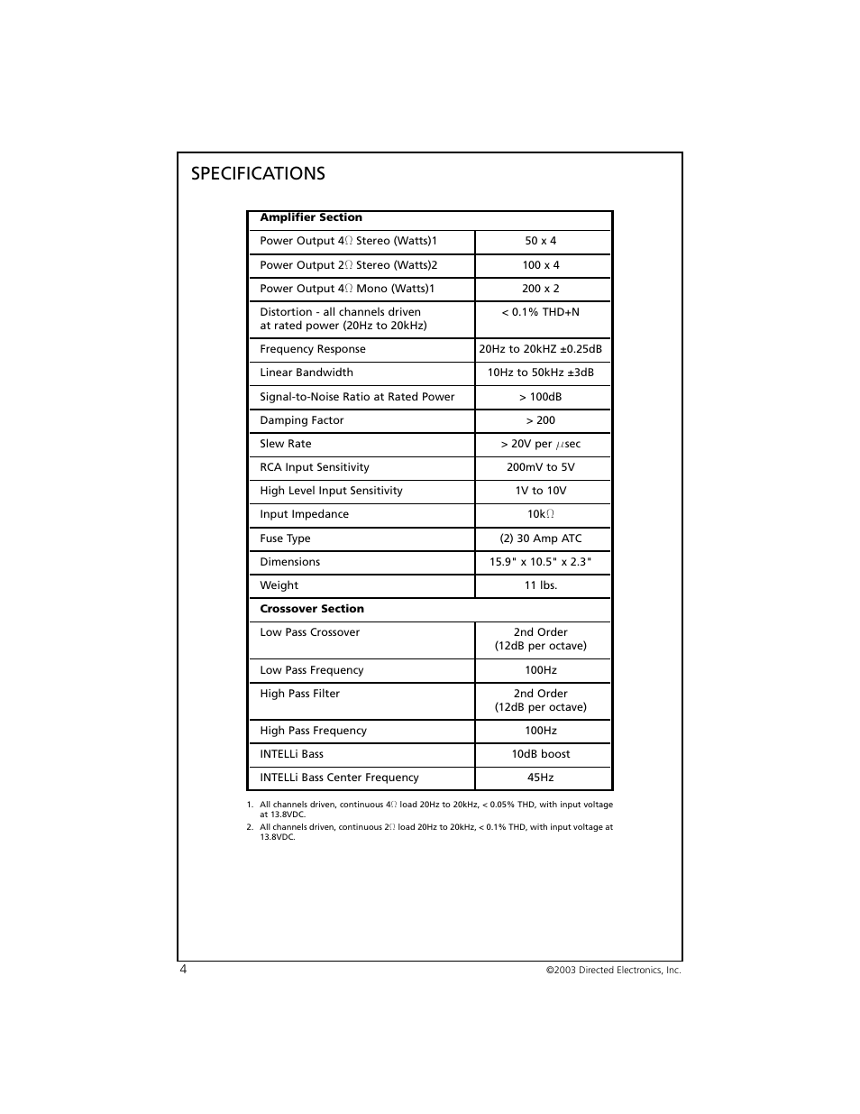 Specifications | Orion Car Audio 4004 User Manual | Page 5 / 18