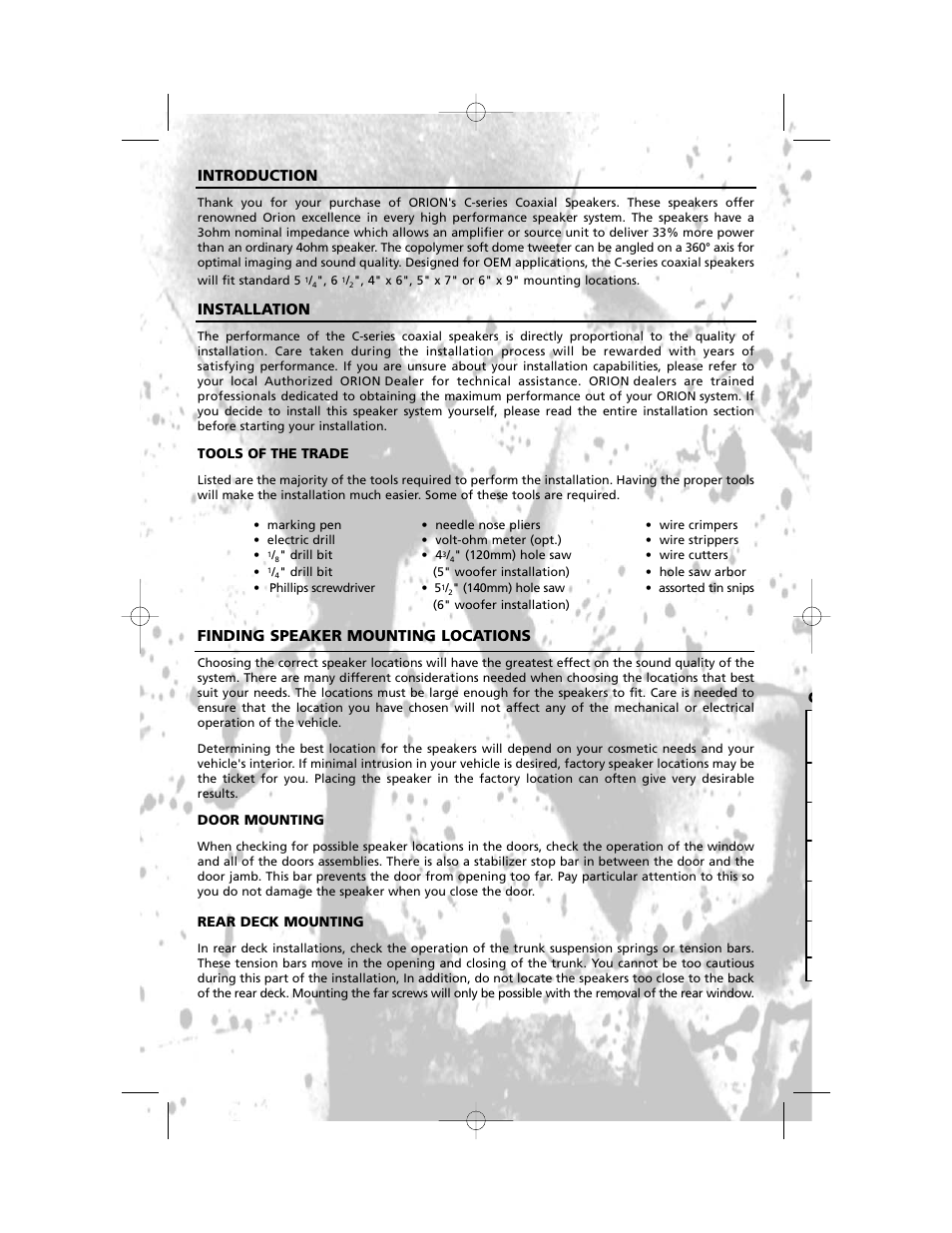Introduction, Installation, Finding speaker mounting locations | Orion Car Audio C693 User Manual | Page 2 / 4