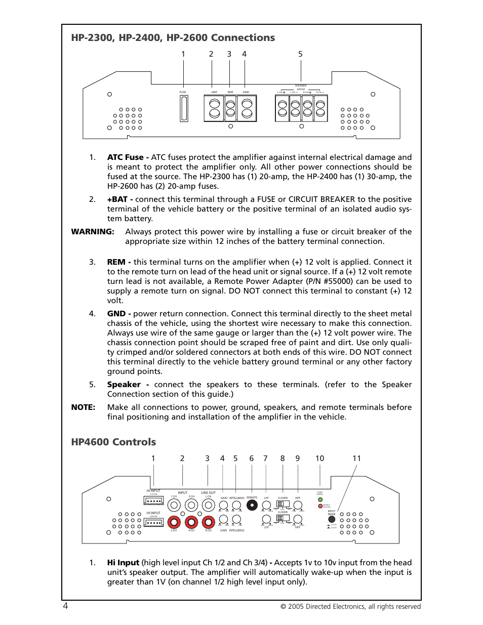 Hp4600 controls, 2005 directed electronics, all rights reserved | Orion Car Audio HP-2600 User Manual | Page 5 / 29