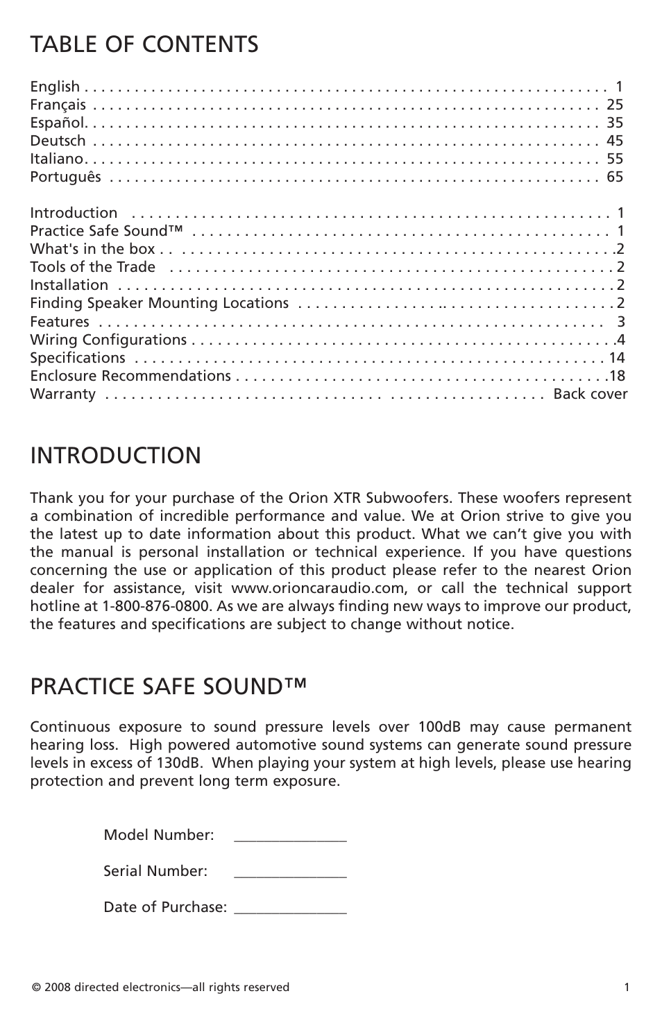 Orion Car Audio XTR Subwoofers XTR104 User Manual | Page 2 / 75