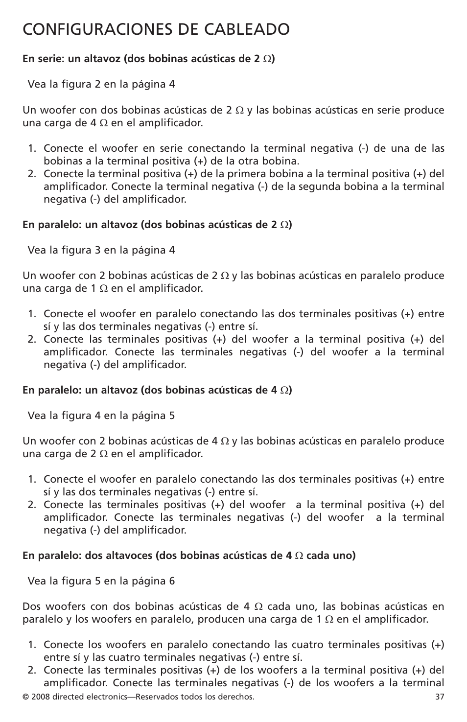 Configuraciones de cableado | Orion Car Audio XTR Subwoofers XTR104 User Manual | Page 37 / 75