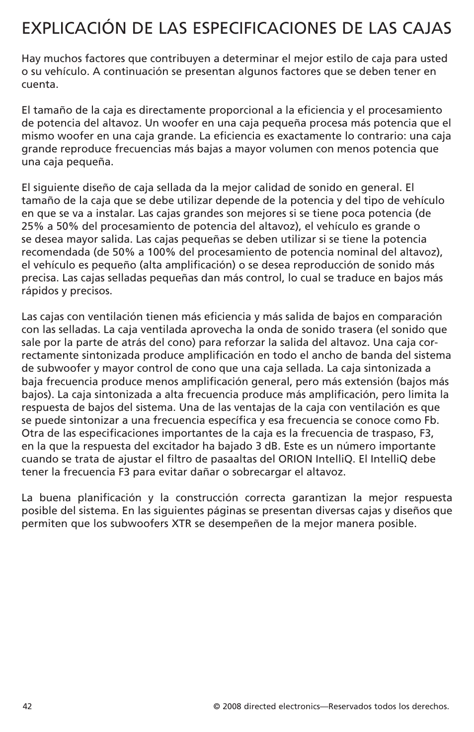 Explicación de las especificaciones de las cajas | Orion Car Audio XTR Subwoofers XTR104 User Manual | Page 42 / 75