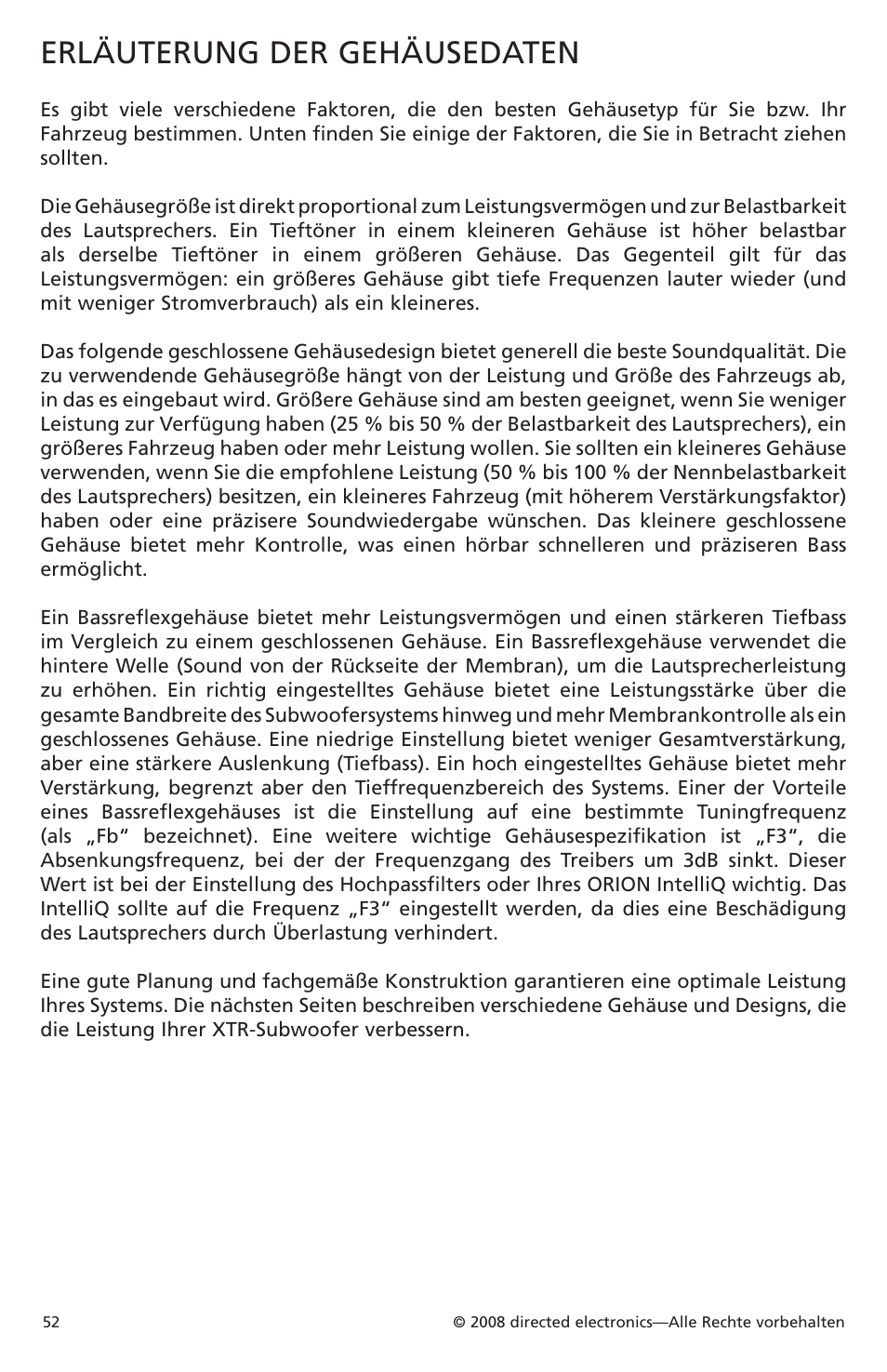 Erläuterung der gehäusedaten | Orion Car Audio XTR Subwoofers XTR104 User Manual | Page 52 / 75