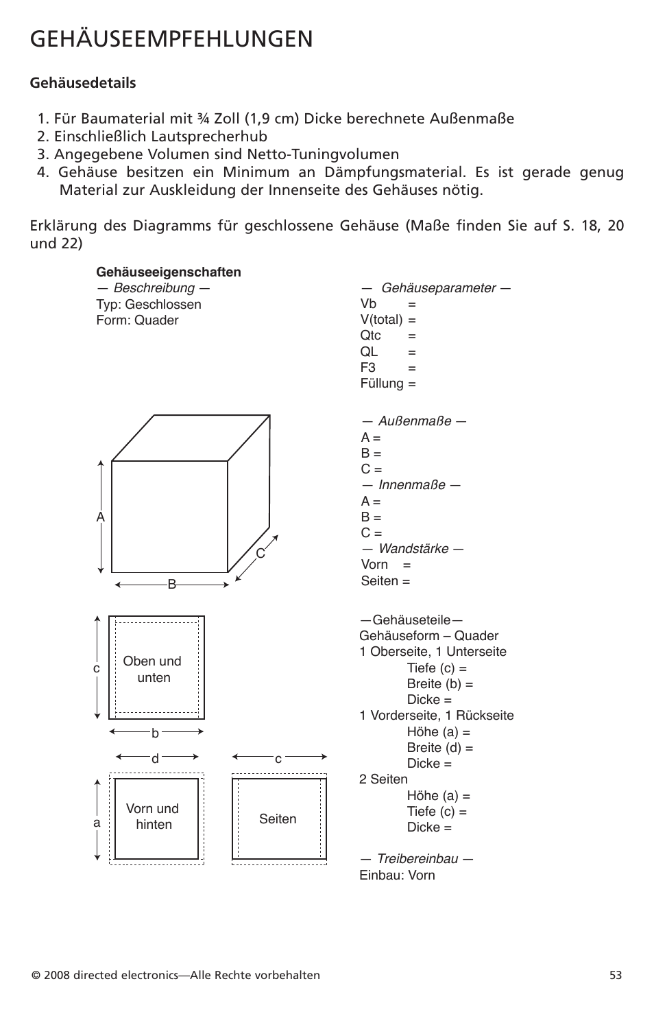 Gehäuseempfehlungen | Orion Car Audio XTR Subwoofers XTR104 User Manual | Page 53 / 75